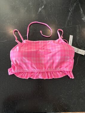 NWT Celebrity Pink Swim   Pink Gingham Adj bikini top XL 15/17